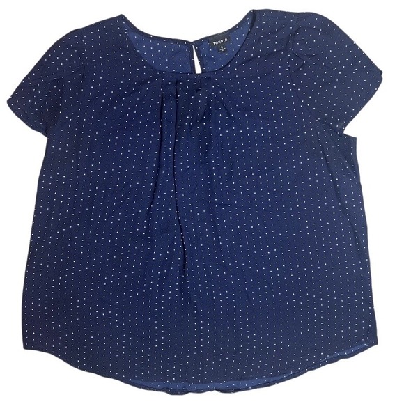 Torrid Polka Dot Blouse Size 0 Navy‎ Blue Short Sleeve Coquette Preppy  Easter - Picture 1 of 9
